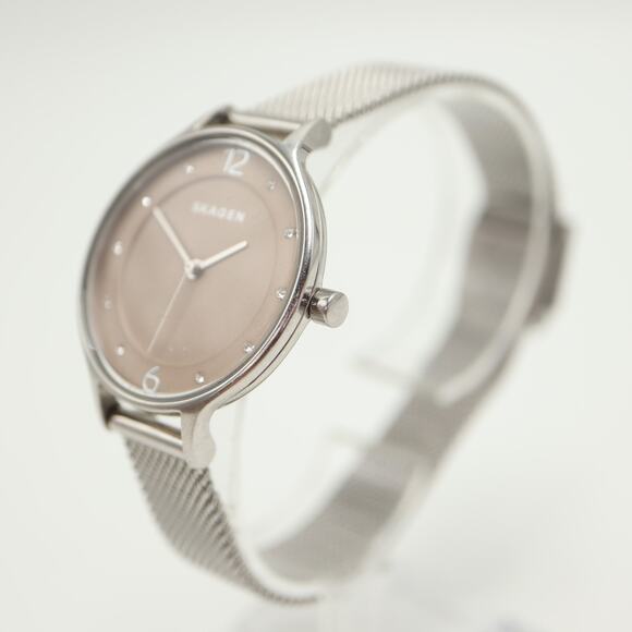 Skagen Anita Champagne Diamond 30mm Watch Silver Tone Metal Mesh w New Battery - Picture 11 of 16